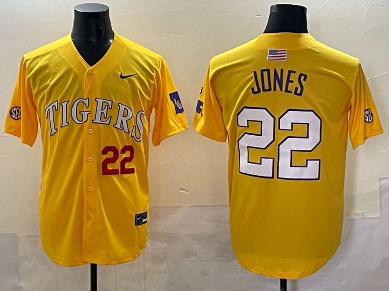 Men 2025 LSU Tigers #22 Jones Yellow Joint Name Nike NCAA 2025  Jersey->ncaa teams->NCAA Jersey